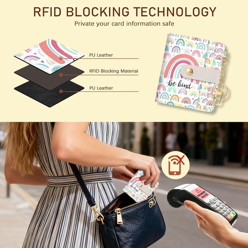 Jogjam Rainbow Be Kind Rfid Women Wallet, Small Slim Thin Credit Card Wallet, PU Leather Bifold Cash Zipper Coin Pocket ID Window for Female Ladies Teen Girls Girly - Image 3